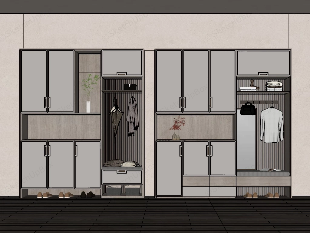 Modern Japandi Entryway & Mudroom Storage System Sketchup 3D Model Preview - SketchupBox