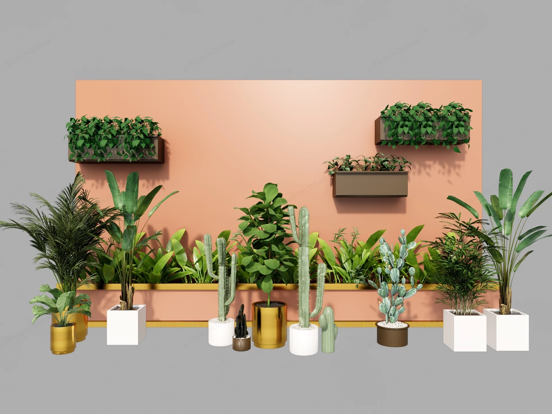 Modern Biophilic Indoor Potted Plant & Wall Planter Collection Sketchup 3D Model Preview - SketchupBox