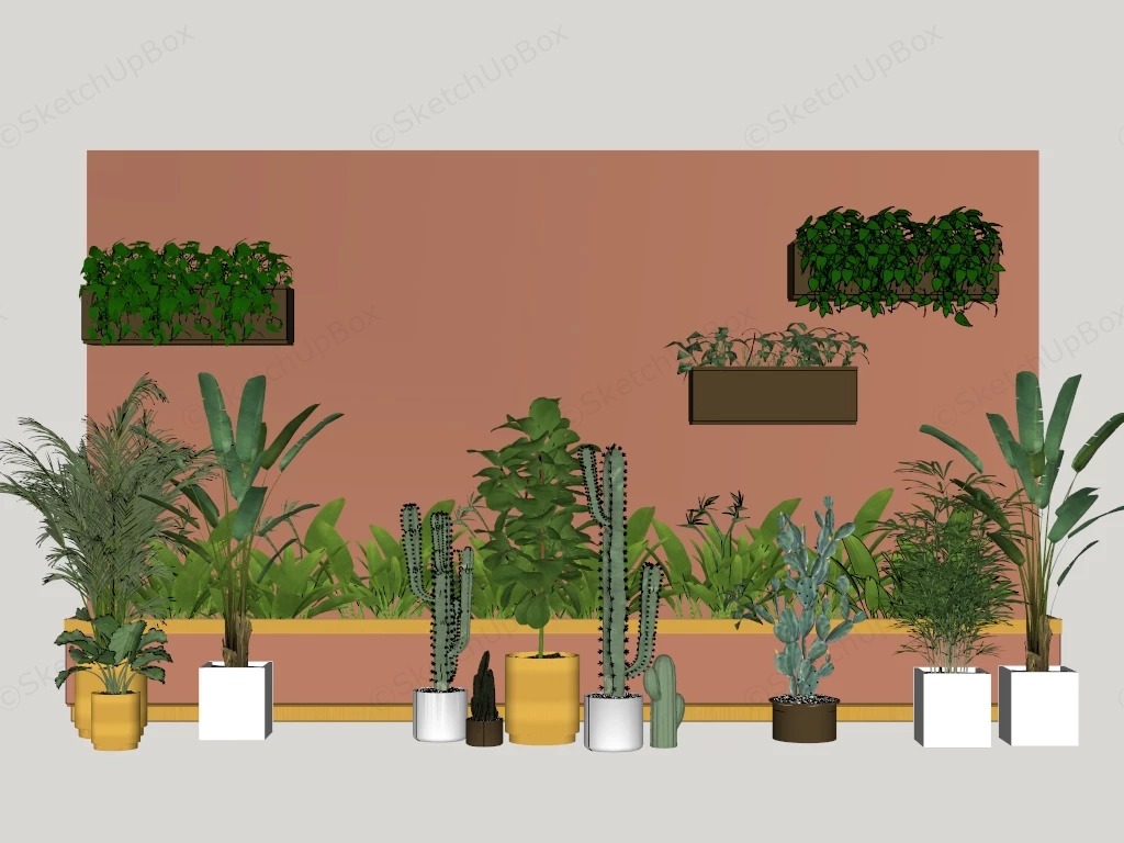 Modern Biophilic Indoor Potted Plant & Wall Planter Collection Sketchup 3D Model Preview - SketchupBox