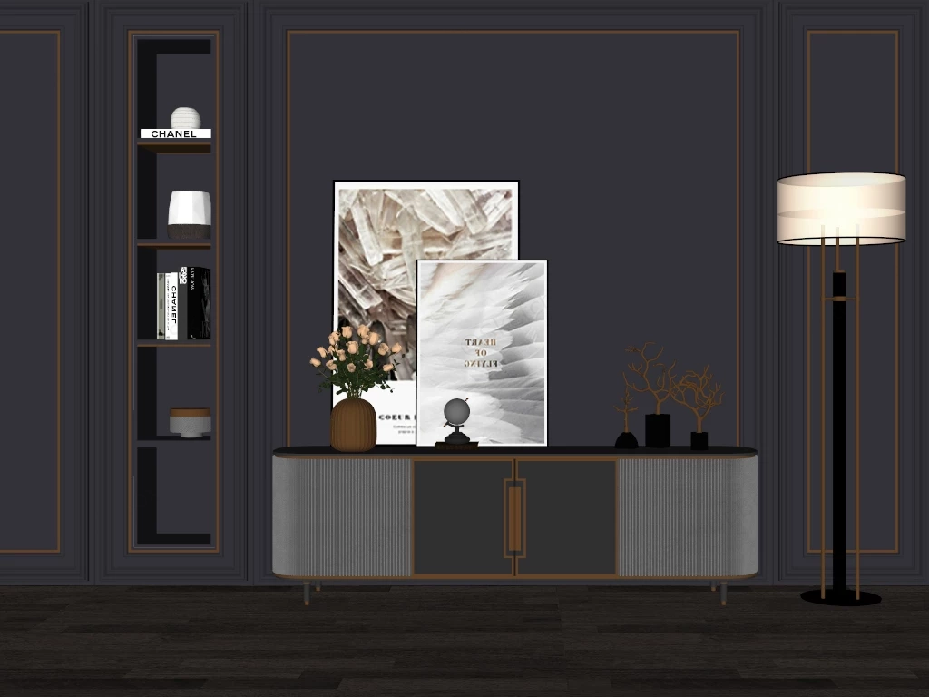 Modern Luxury Dark Charcoal Credenza Sketchup 3D Model Preview - SketchupBox