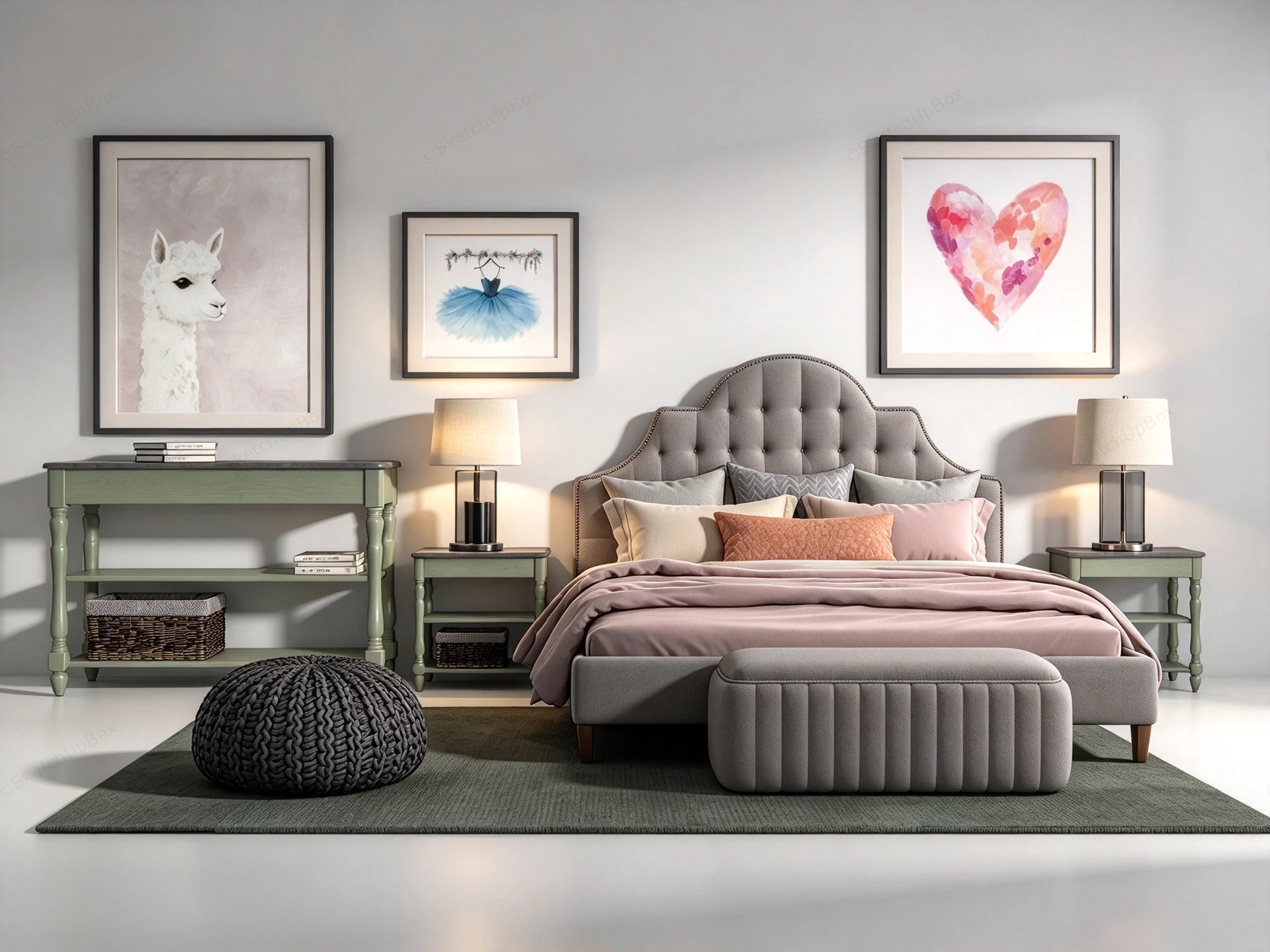 Classical Tufted Upholstered Bedroom Suite Sketchup 3D Model Preview - SketchupBox