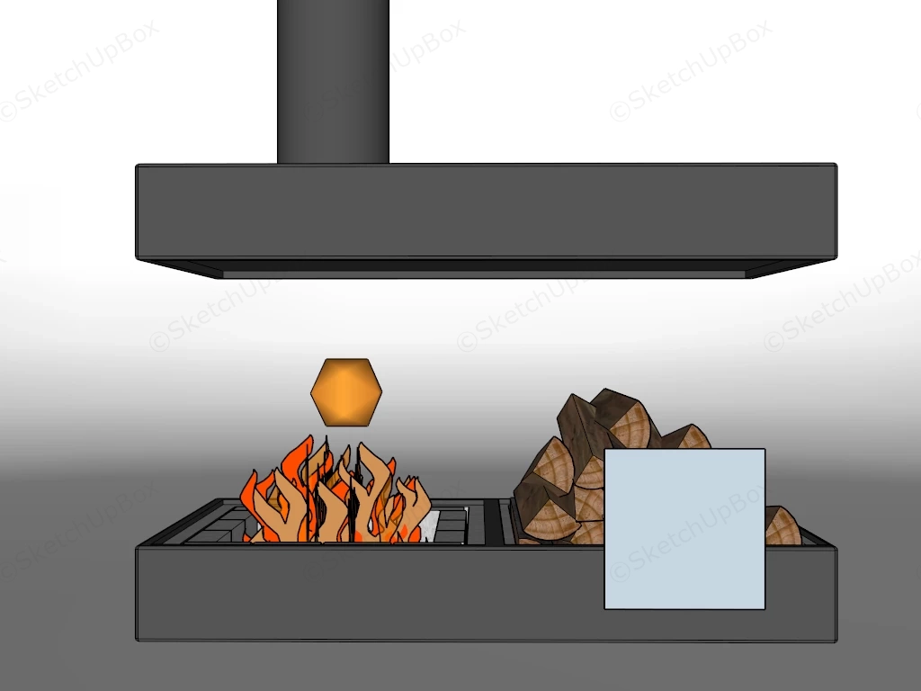 Modern Suspended Island Fireplace & Firewood Log Base Sketchup 3D Model Preview - SketchupBox