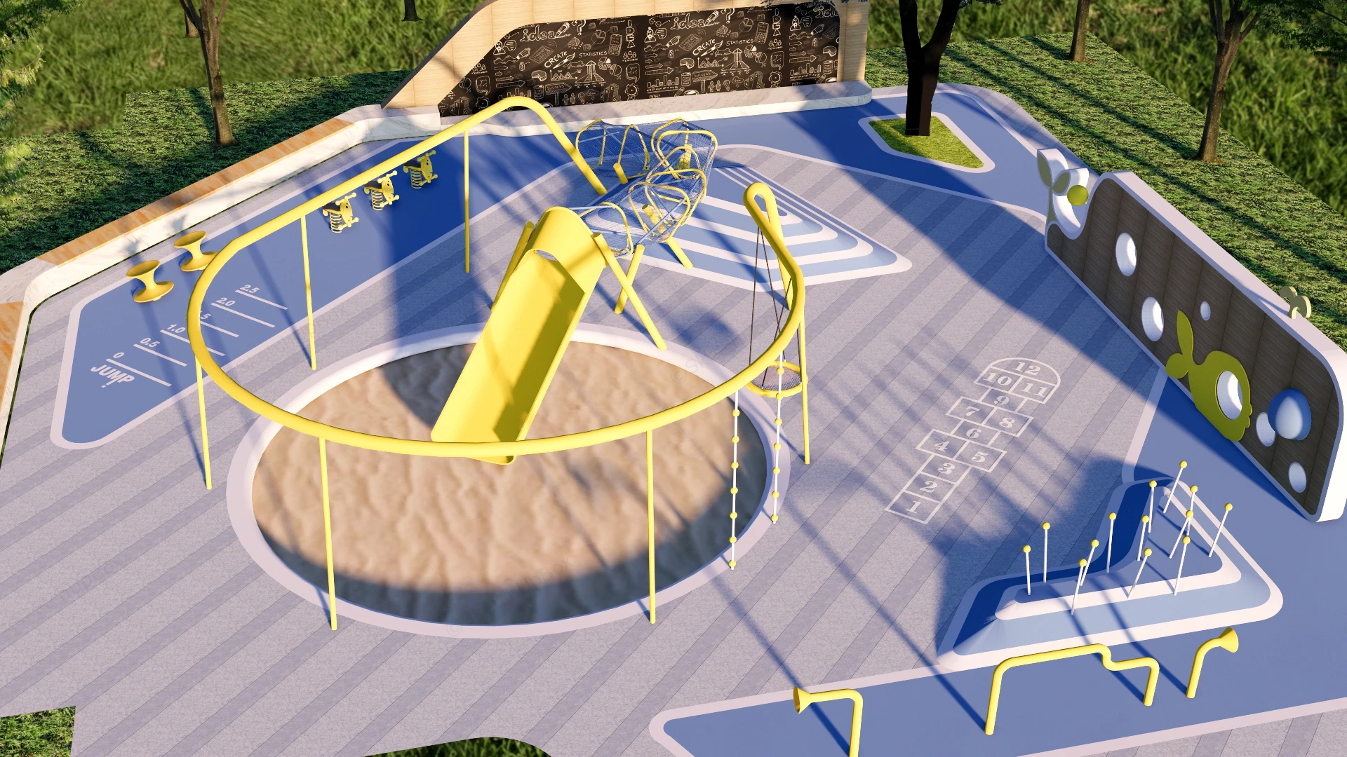 Modern Outdoor Children Playground Landscape Scene Sketchup 3D Model Preview - SketchupBox