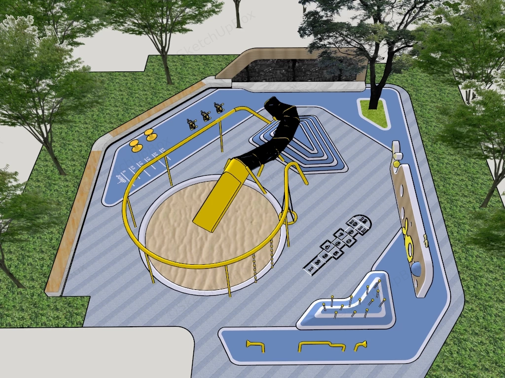 Modern Outdoor Children Playground Landscape Scene Sketchup 3D Model Preview - SketchupBox
