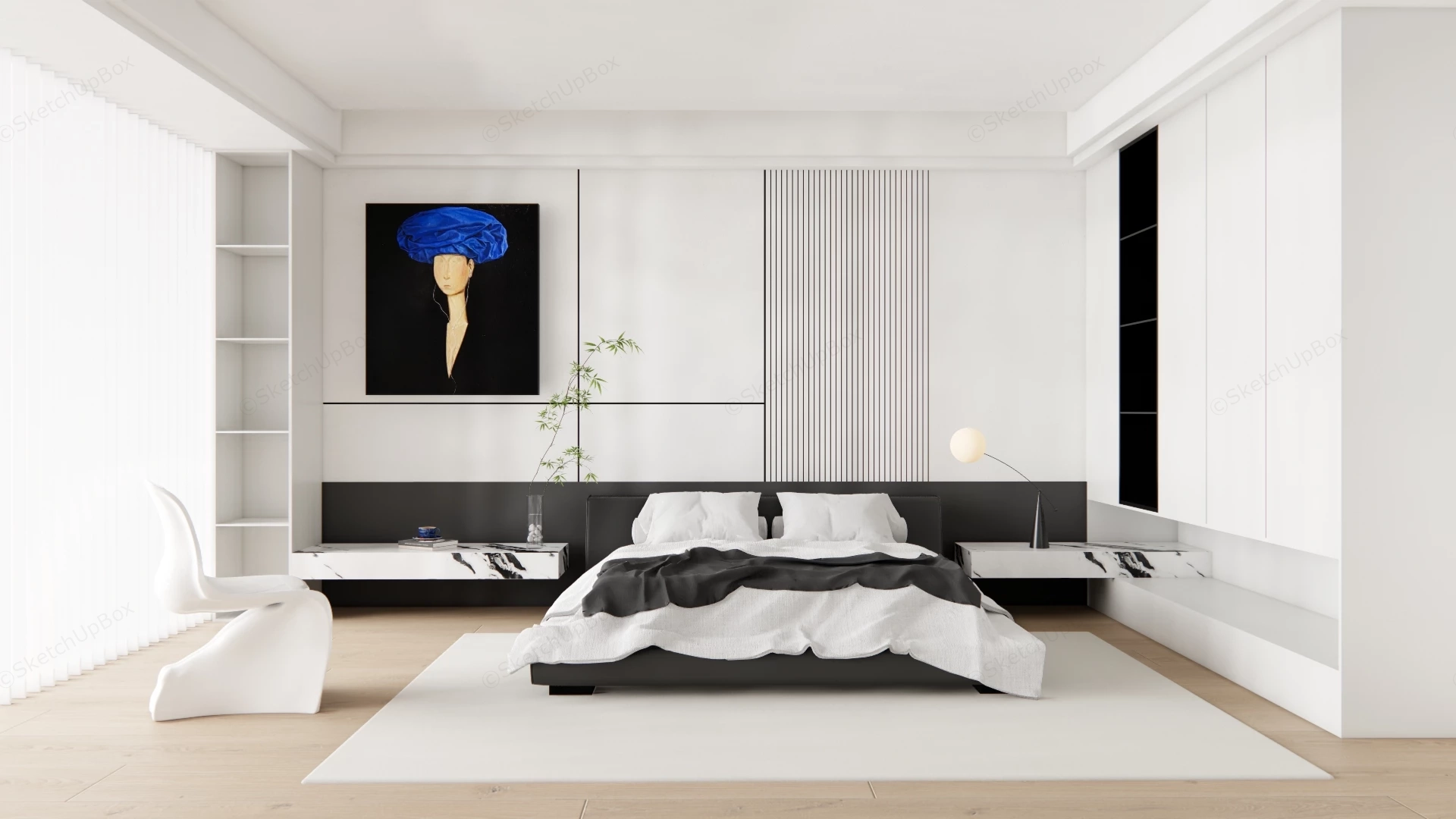Modern Minimalist Master Bedroom Interior Sketchup 3D Model Preview - SketchupBox