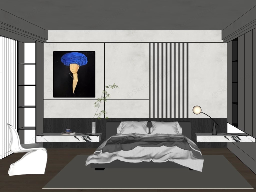 Modern Minimalist Master Bedroom Interior Sketchup 3D Model Preview - SketchupBox