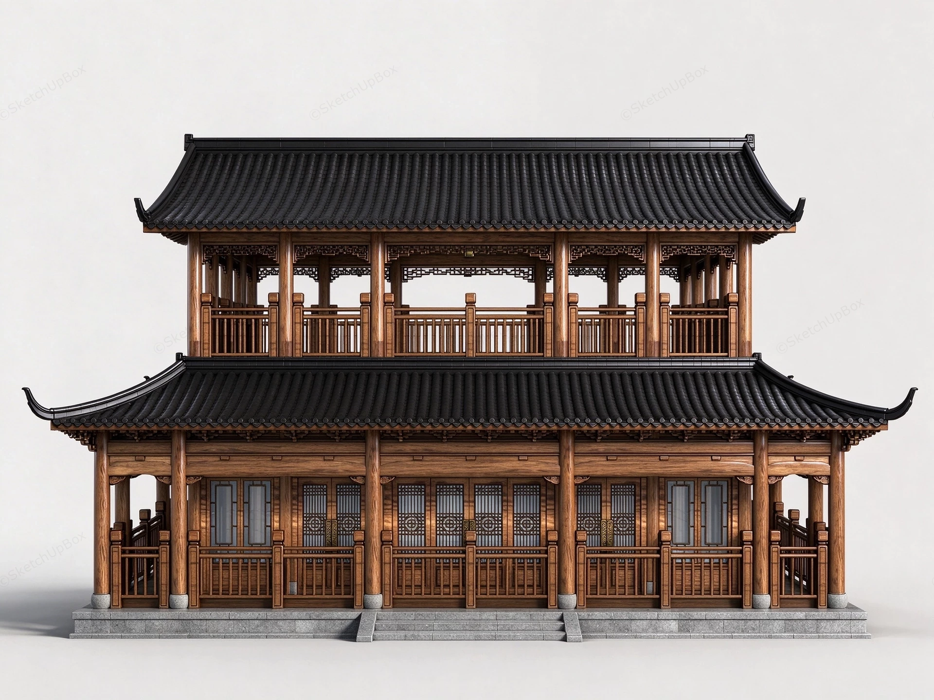 Traditional Chinese Timber Pavilion Building Sketchup 3D Model Preview - SketchupBox
