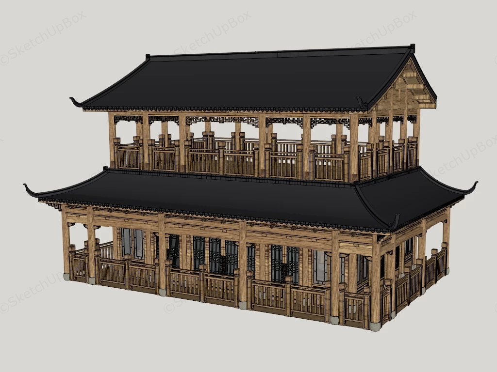 Traditional Chinese Timber Pavilion Building Sketchup 3D Model Preview - SketchupBox