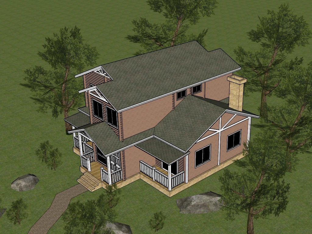 Craftsman Two Story Wooden Suburban House Sketchup 3D Model Preview - SketchupBox