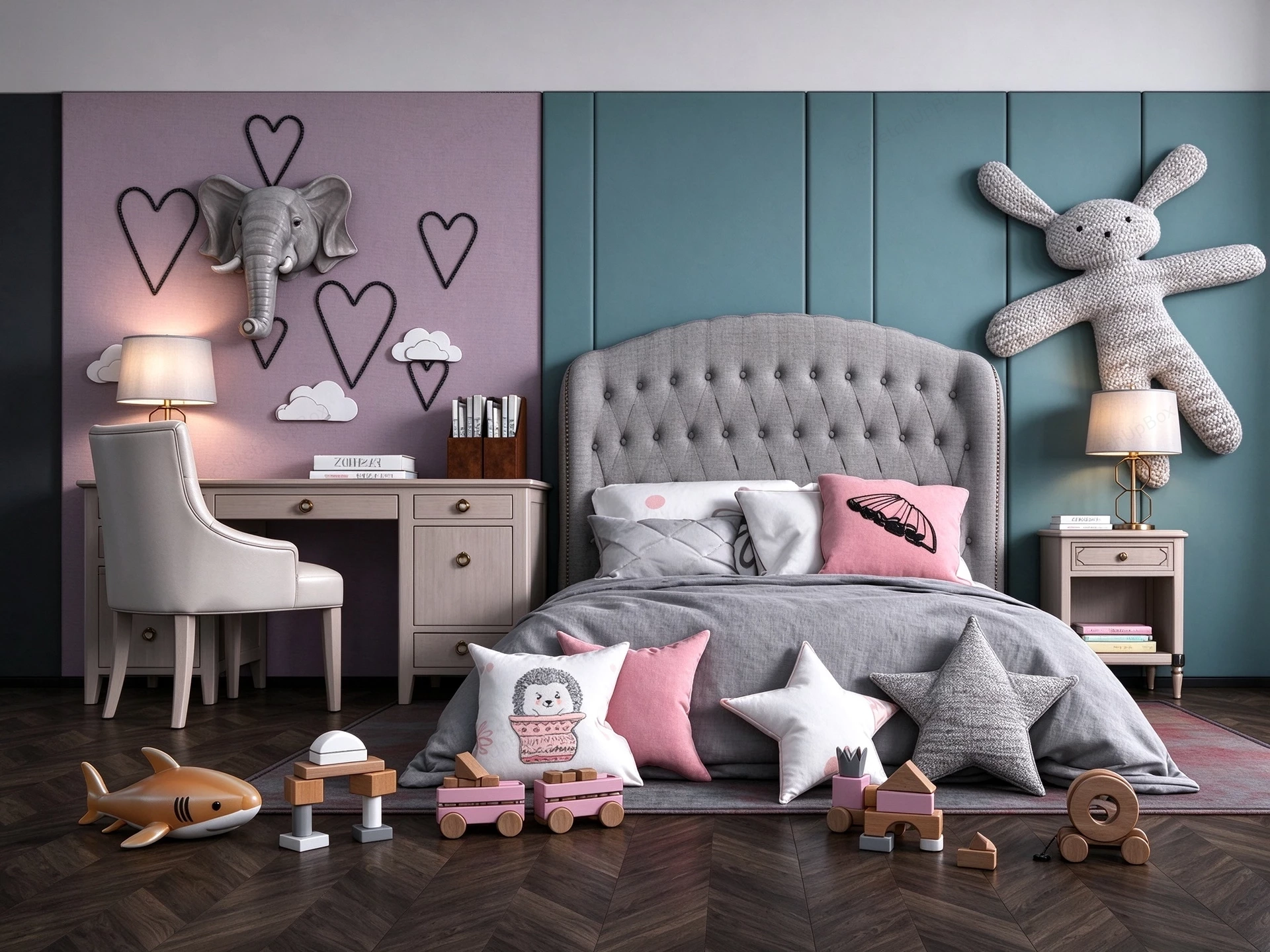 Whimsical Kids Bedroom & Study Suite Sketchup 3D Model Preview - SketchupBox
