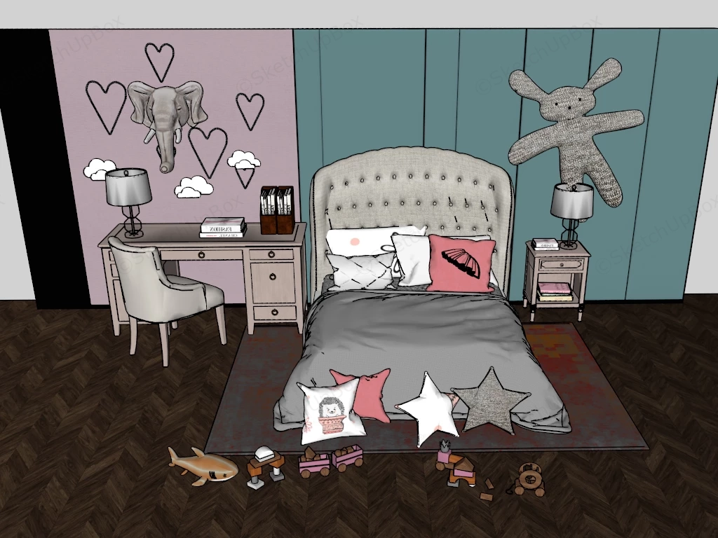 Whimsical Kids Bedroom & Study Suite Sketchup 3D Model Preview - SketchupBox