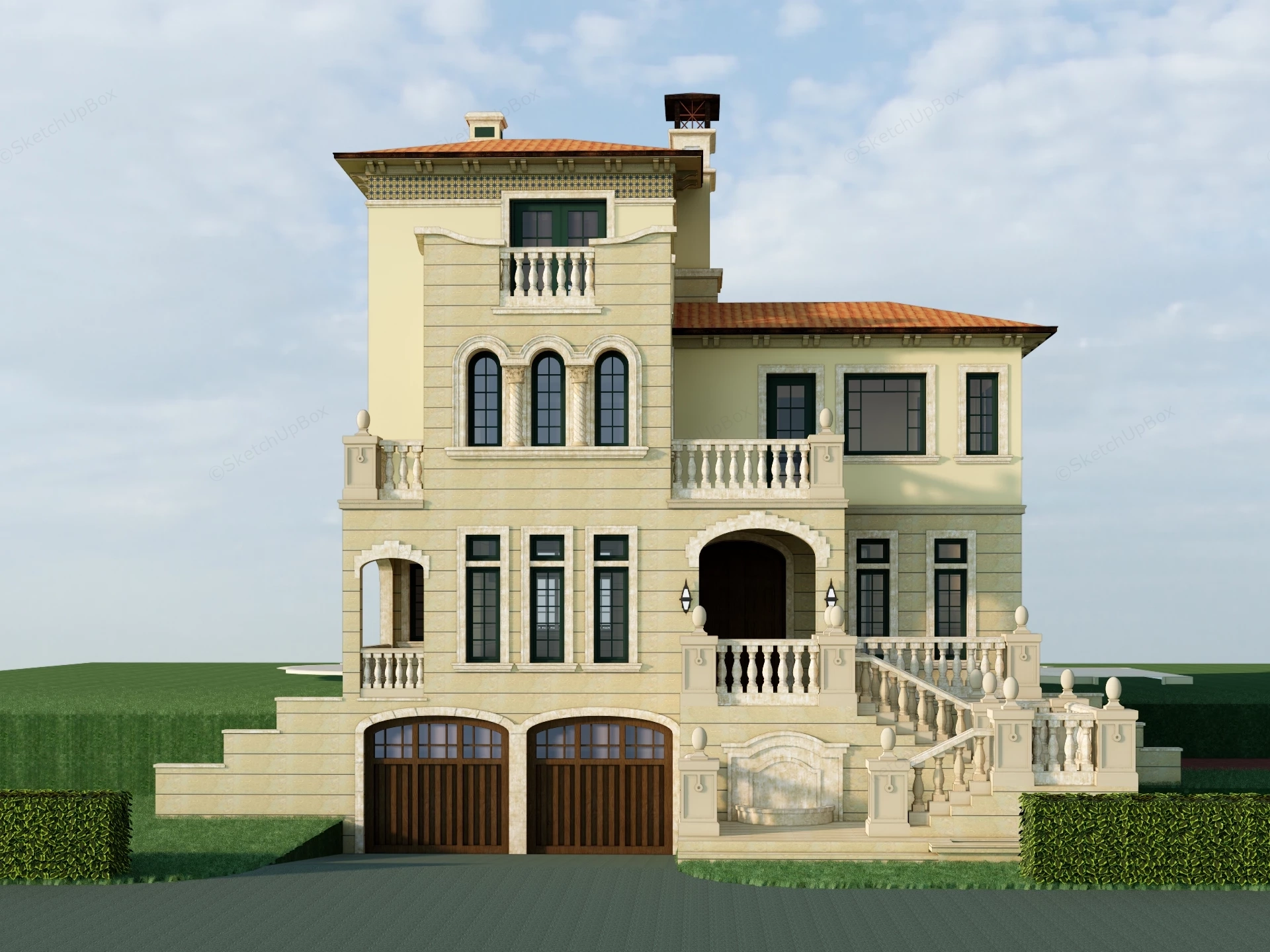 Mediterranean Tuscan Villa Estate Sketchup 3D Model Preview - SketchupBox