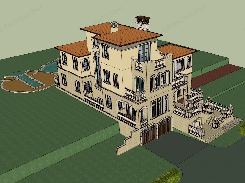 Mediterranean Tuscan Villa Estate Sketchup 3D Model Preview - SketchupBox