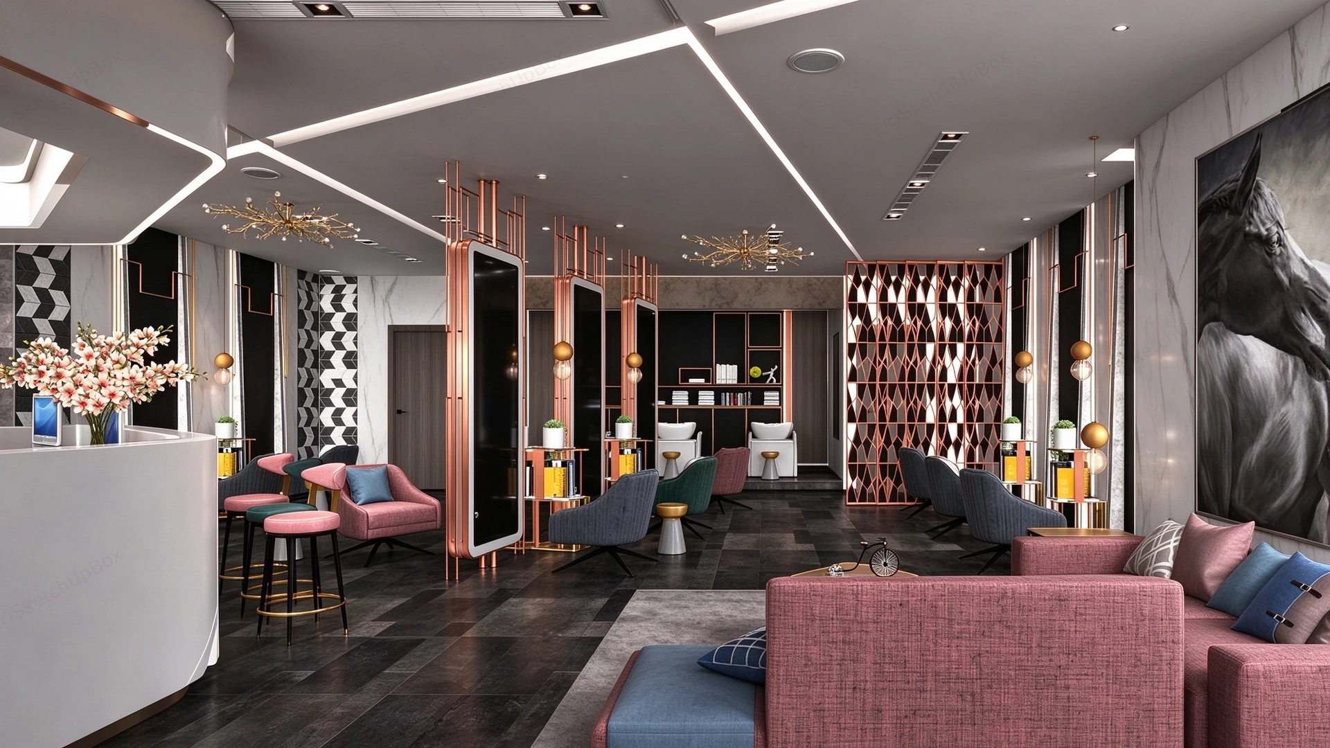 Modern Hair Salon & Beauty Lounge Interior Sketchup 3D Model Preview - SketchupBox