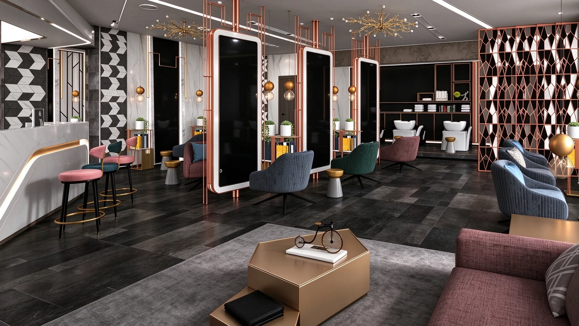 Modern Hair Salon & Beauty Lounge Interior Sketchup 3D Model Preview - SketchupBox