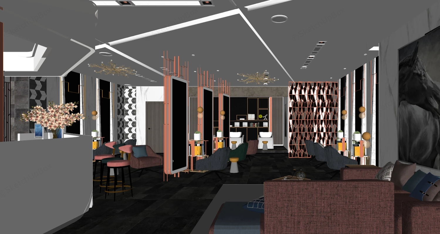 Modern Hair Salon & Beauty Lounge Interior Sketchup 3D Model Preview - SketchupBox