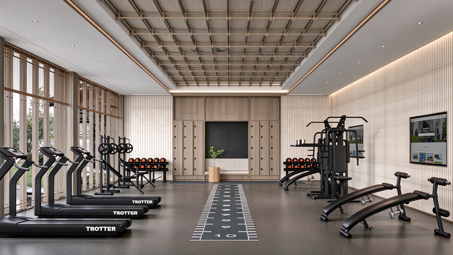 Modern Office Gym & Fitness Center Interior Sketchup 3D Model Preview - SketchupBox