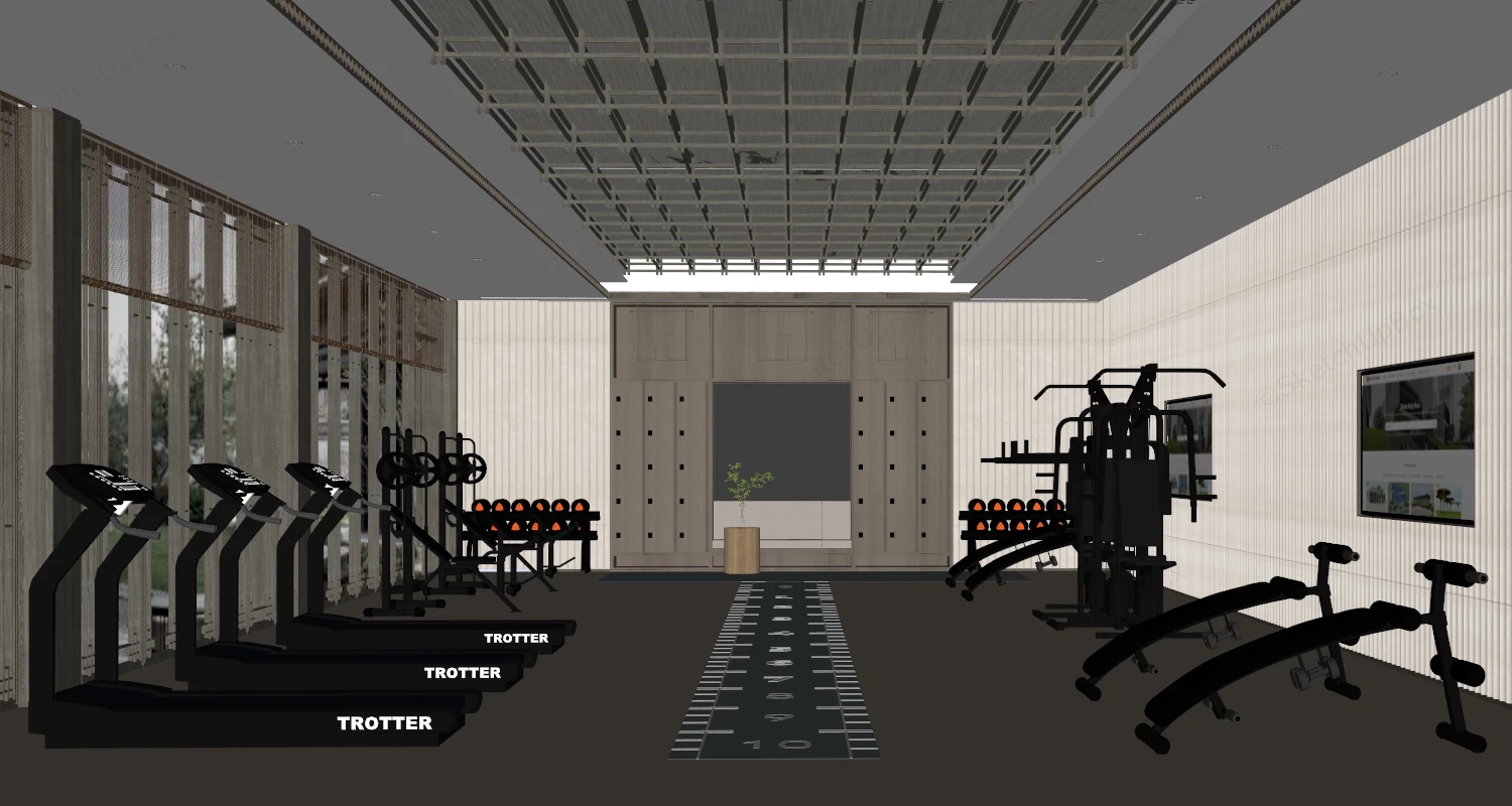 Modern Office Gym & Fitness Center Interior Sketchup 3D Model Preview - SketchupBox