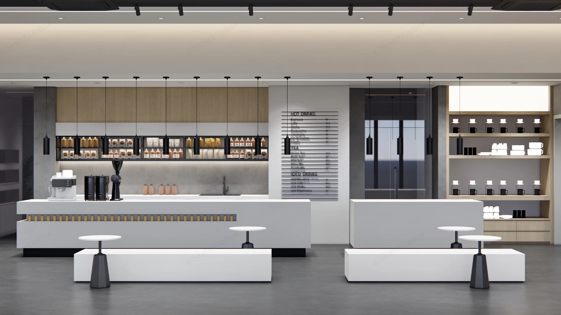 Modern Minimalist Coffee Shop Interior Sketchup 3D Model Preview - SketchupBox