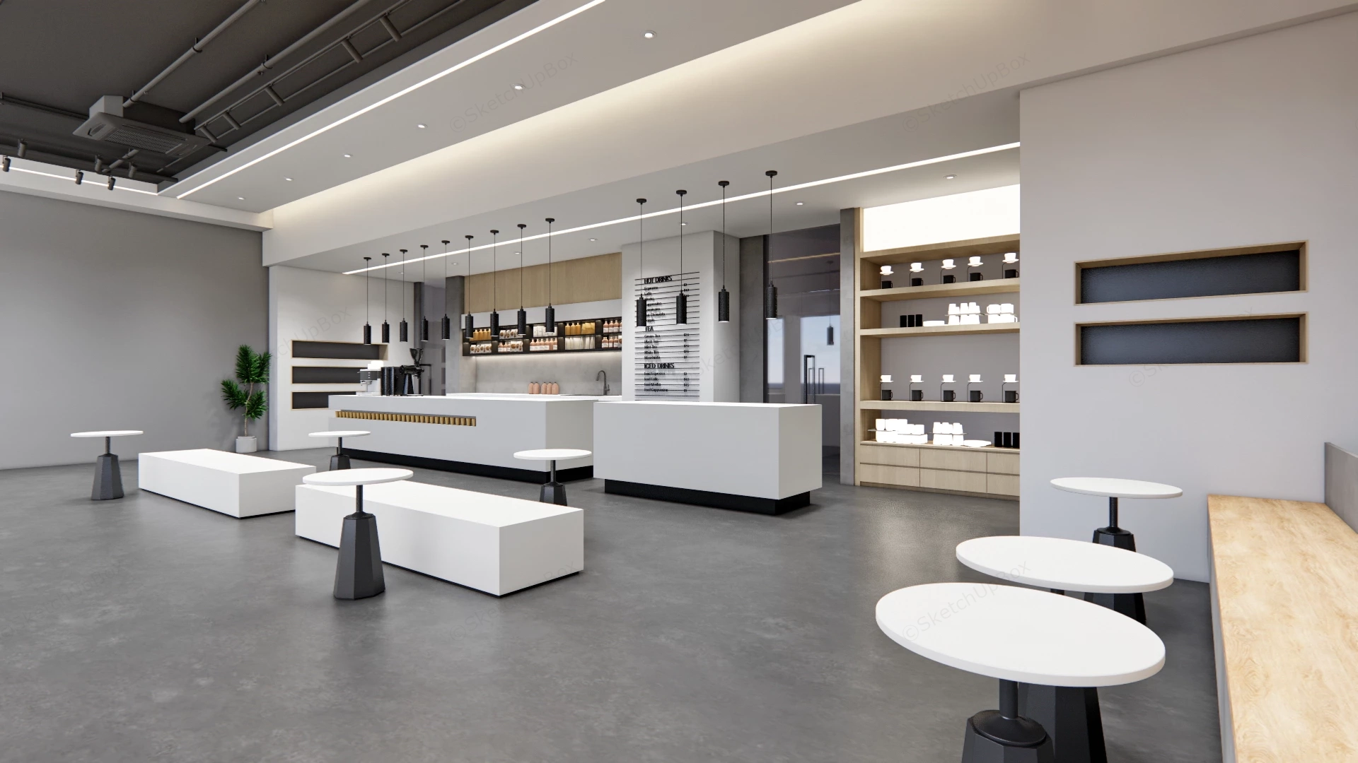 Modern Minimalist Coffee Shop Interior Sketchup 3D Model Preview - SketchupBox