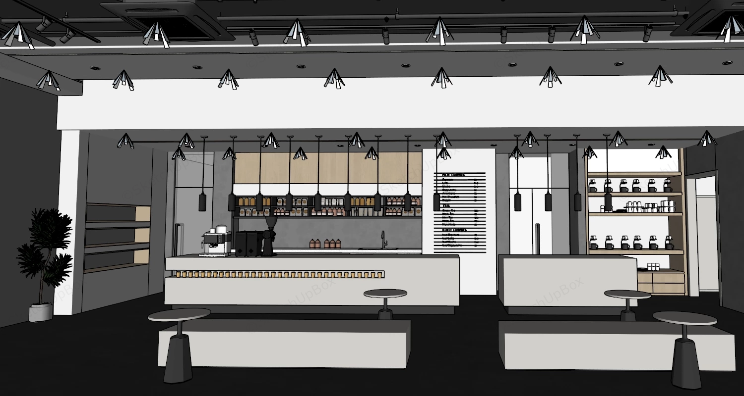 Modern Minimalist Coffee Shop Interior Sketchup 3D Model Preview - SketchupBox