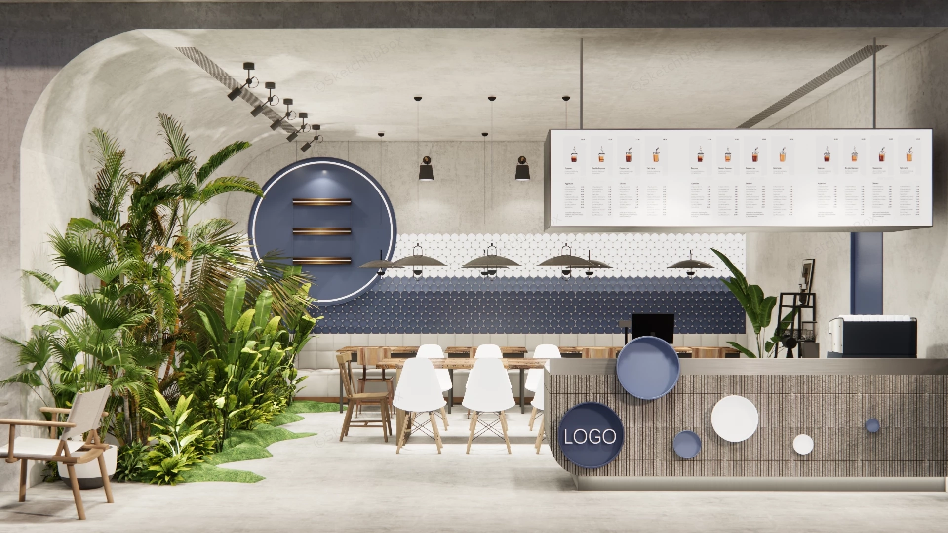 Tropical Biophilic Juice Bar & Cafe Interior Sketchup 3D Model Preview - SketchupBox