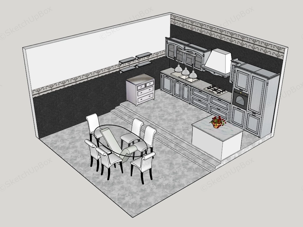 Classic White Shaker Kitchen & Dining Set Sketchup 3D Model Preview - SketchupBox