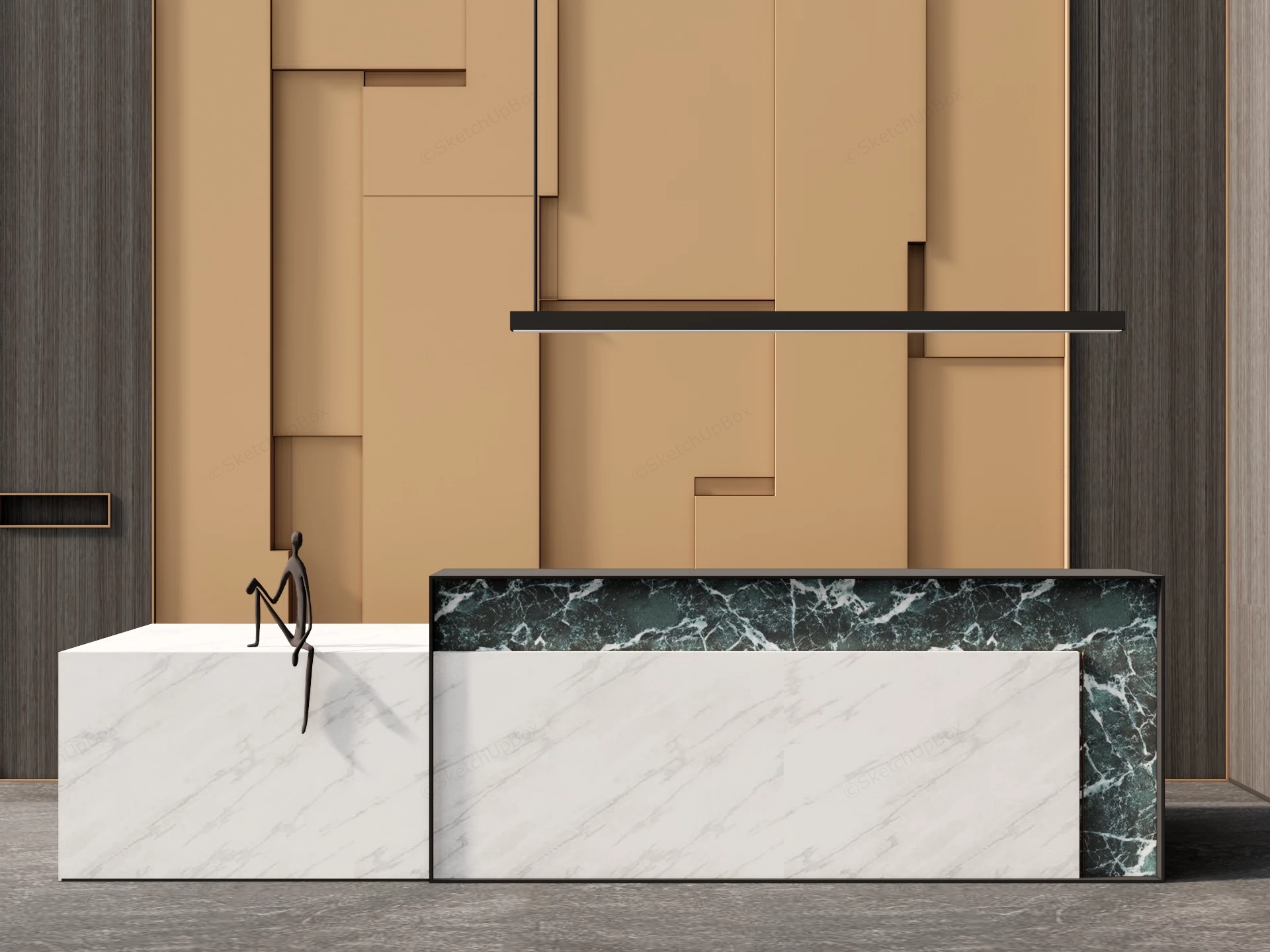 Modern Marble Reception Desk & Feature Wall Sketchup 3D Model Preview - SketchupBox