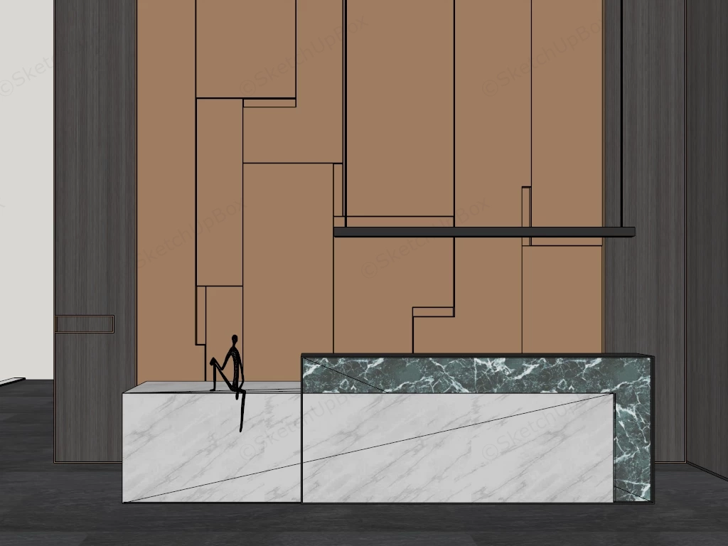 Modern Marble Reception Desk & Feature Wall Sketchup 3D Model Preview - SketchupBox
