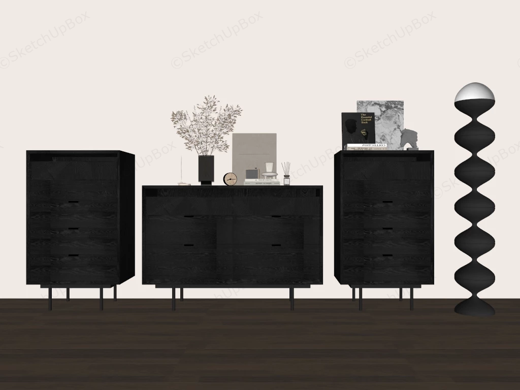 Modern Black Oak Dressers Storage Cabinet Set Sketchup 3D Model Preview - SketchupBox