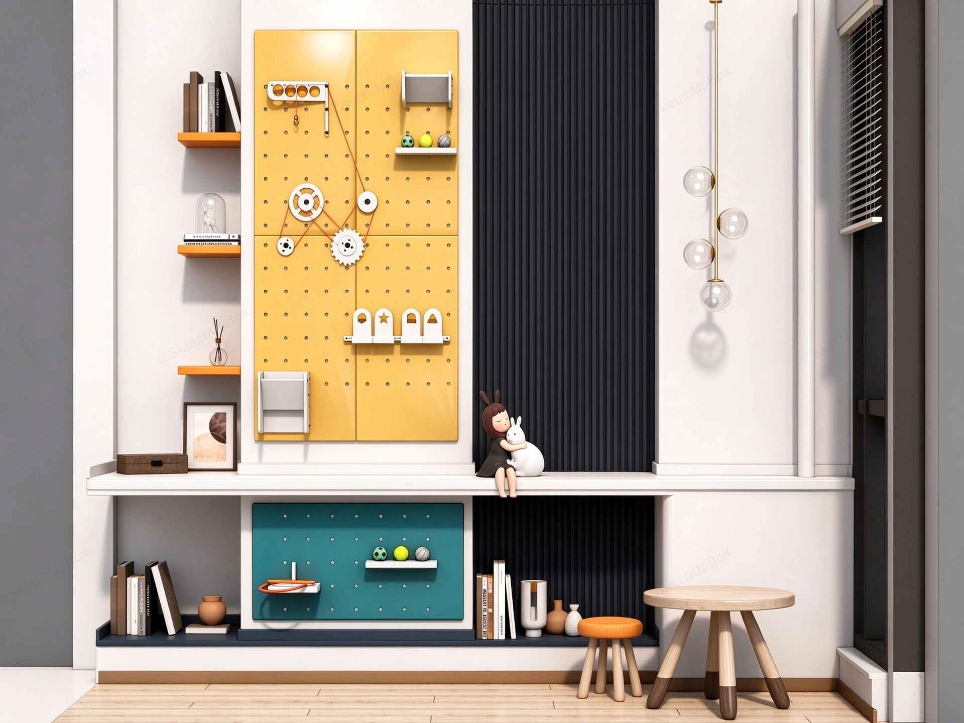 Modern Playful Kids Wall Storage & Activity Desk Sketchup 3D Model Preview - SketchupBox