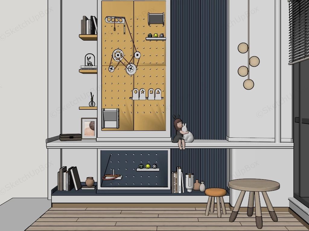 Modern Playful Kids Wall Storage & Activity Desk Sketchup 3D Model Preview - SketchupBox