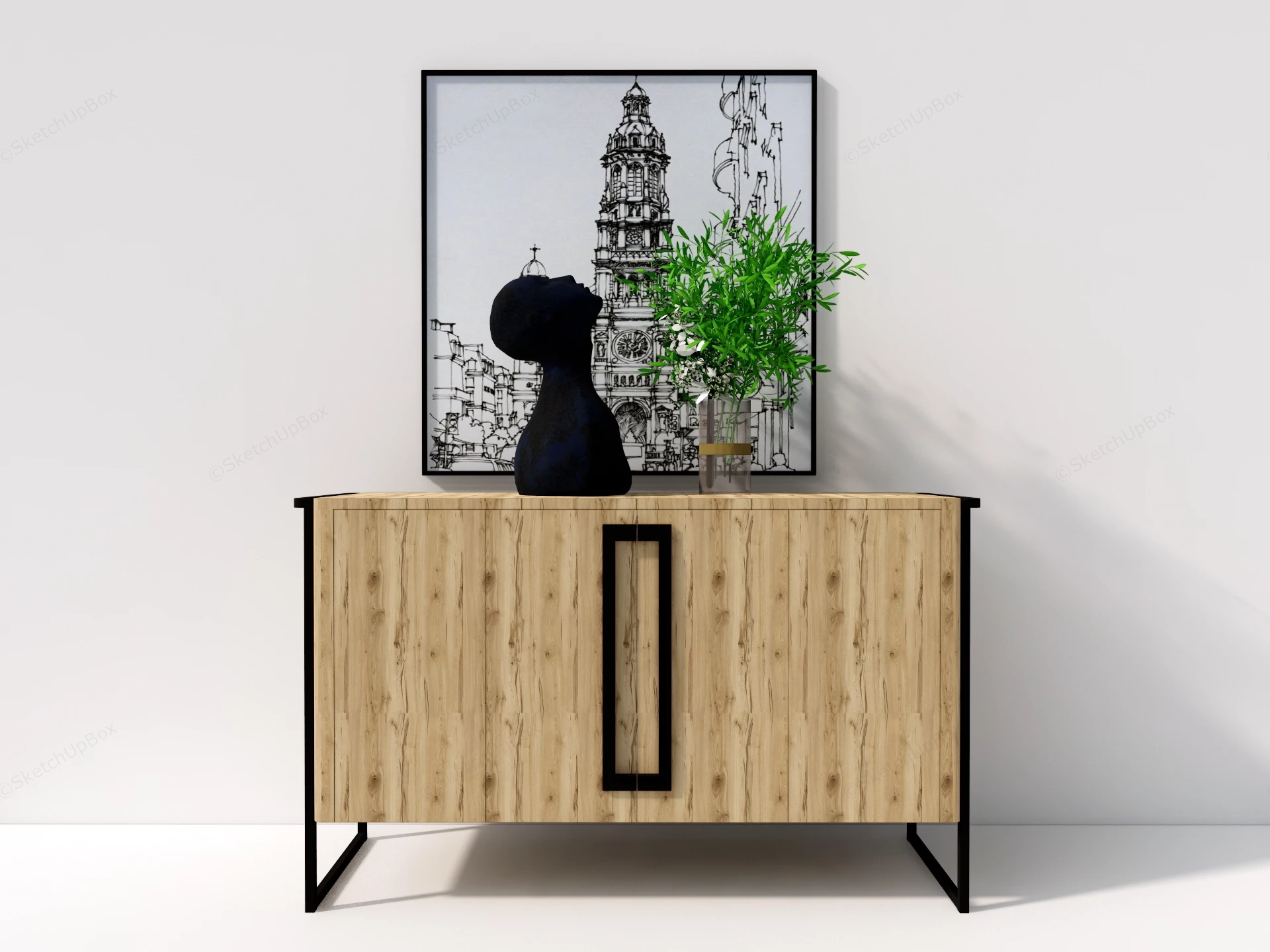 Modern Industrial Wood Console Table Sketchup 3D Model Preview - SketchupBox