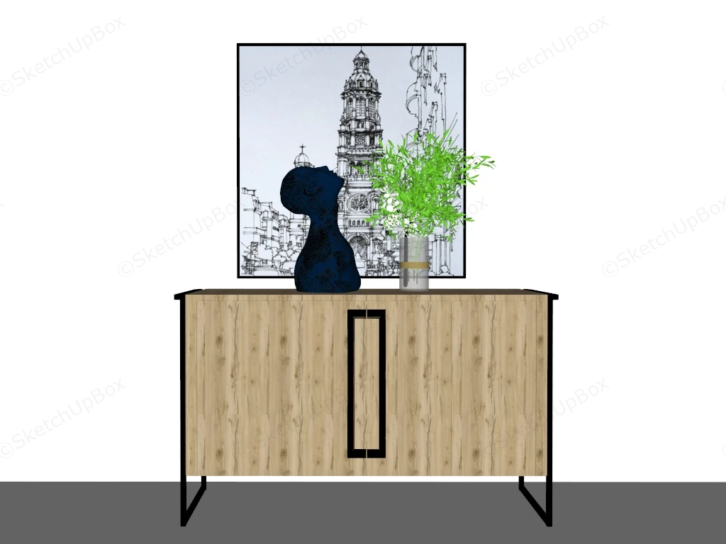 Modern Industrial Wood Console Table Sketchup 3D Model Preview - SketchupBox