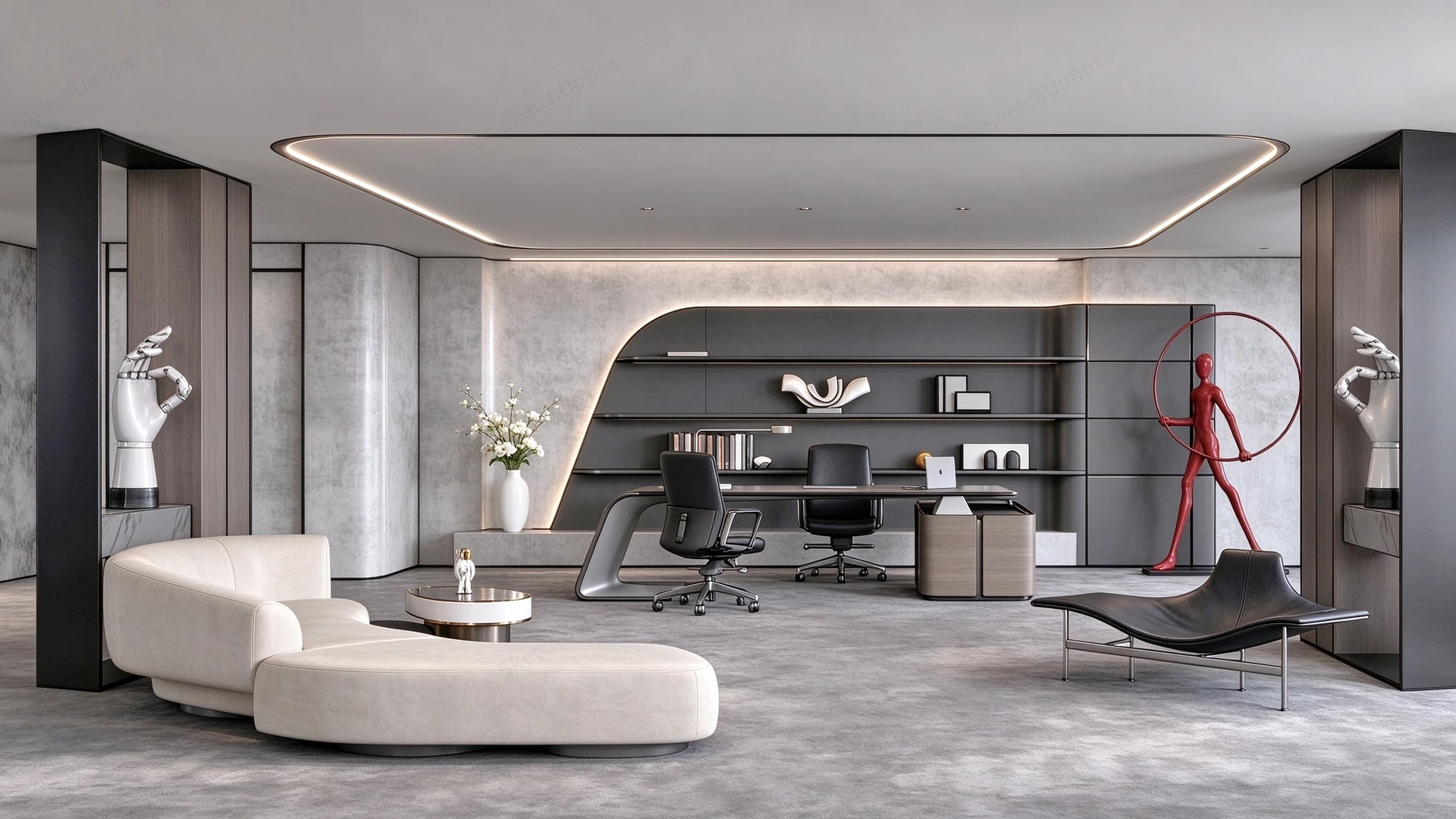 Futuristic Executive Office & Lounge Suite Sketchup 3D Model Preview - SketchupBox