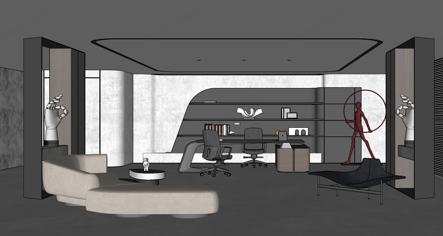 Futuristic Executive Office & Lounge Suite Sketchup 3D Model Preview - SketchupBox