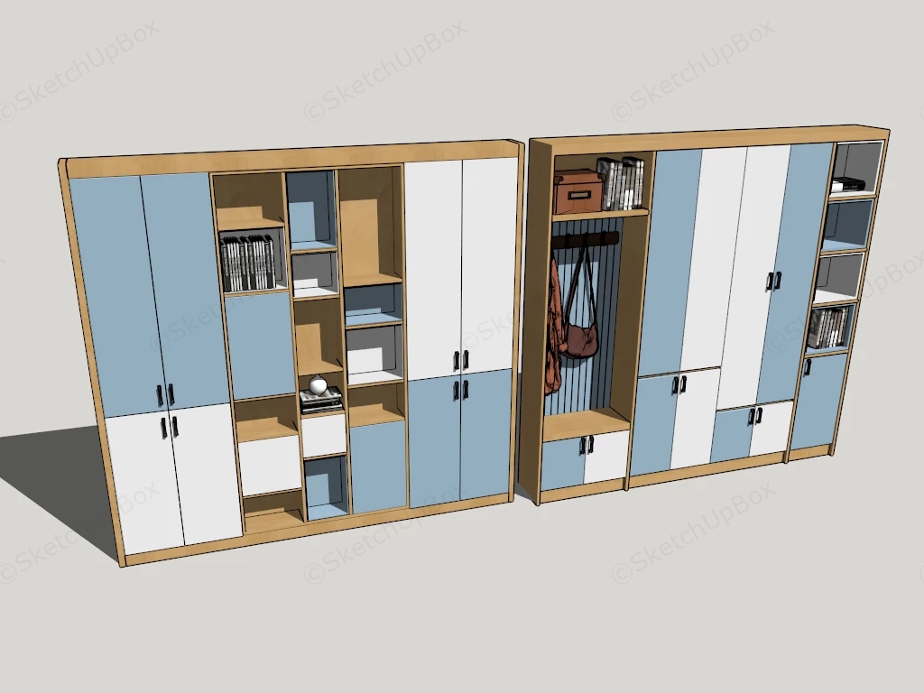 Modern Modular Wardrobe & Entryway Storage Cabinet Set Sketchup 3D Model Preview - SketchupBox