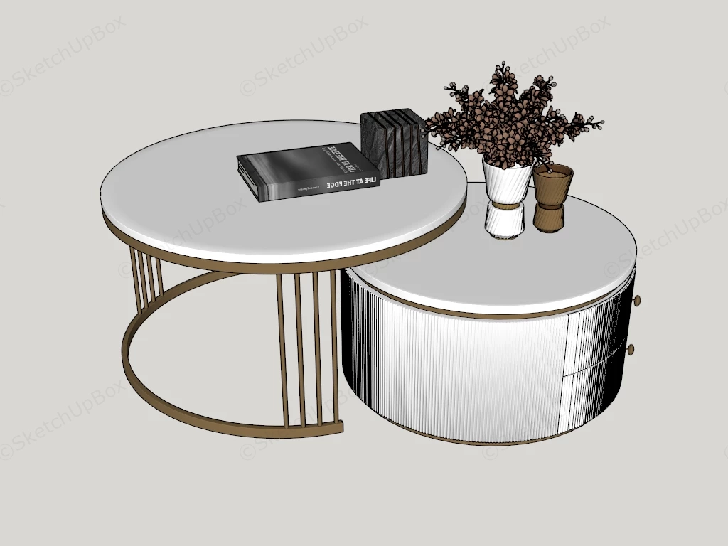 Modern White & Gold Nested Round Coffee Table Set Sketchup 3D Model Preview - SketchupBox