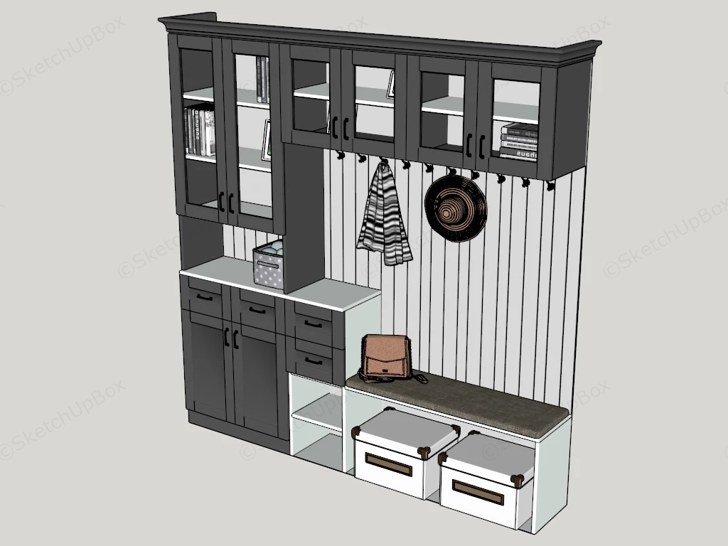 Modern Craftsman Entryway Storage Cabinet & Hall Tree Set Sketchup 3D Model Preview - SketchupBox