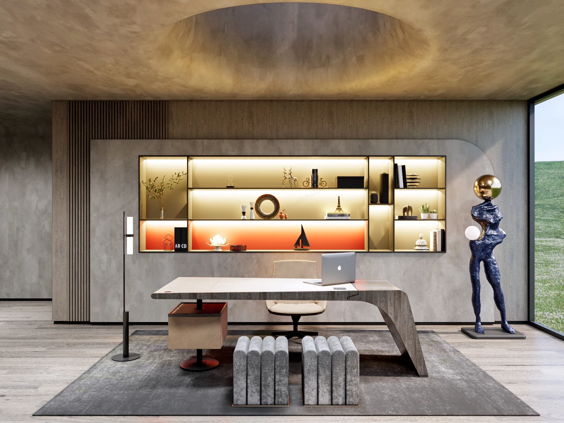 Modern Wabi Sabi Executive Home Office Sketchup 3D Model Preview - SketchupBox