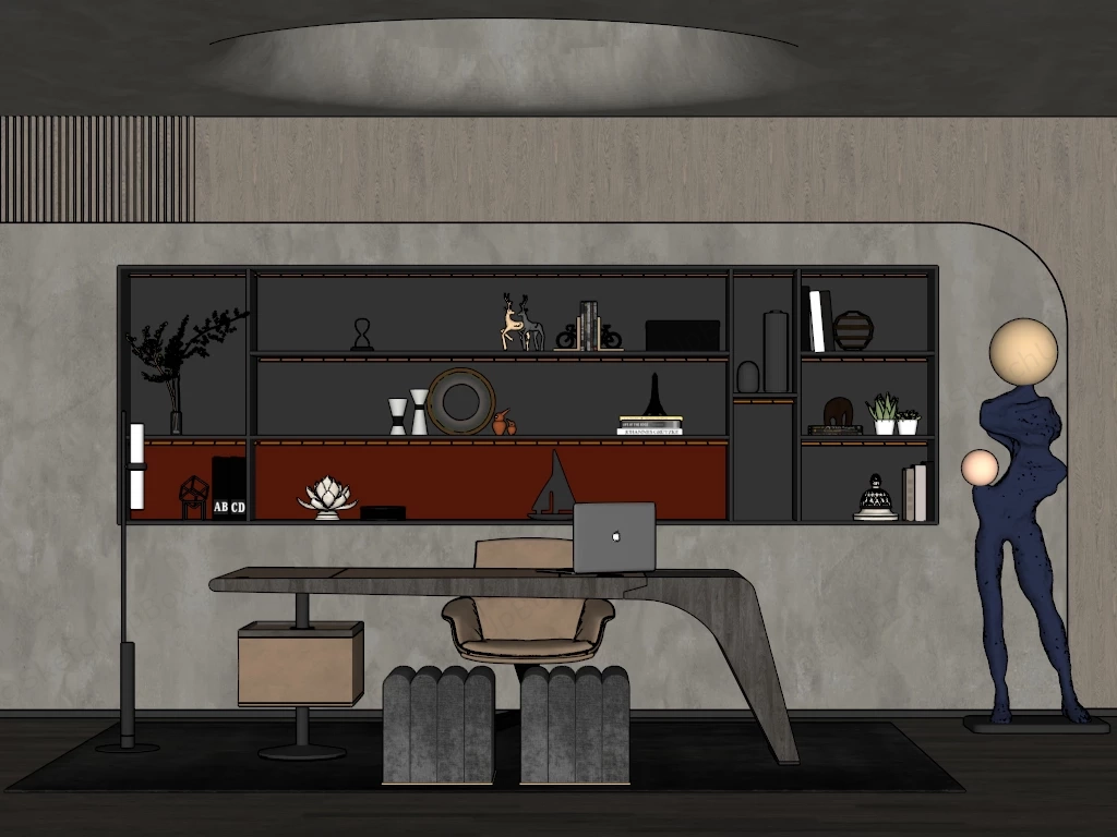 Modern Wabi Sabi Executive Home Office Sketchup 3D Model Preview - SketchupBox