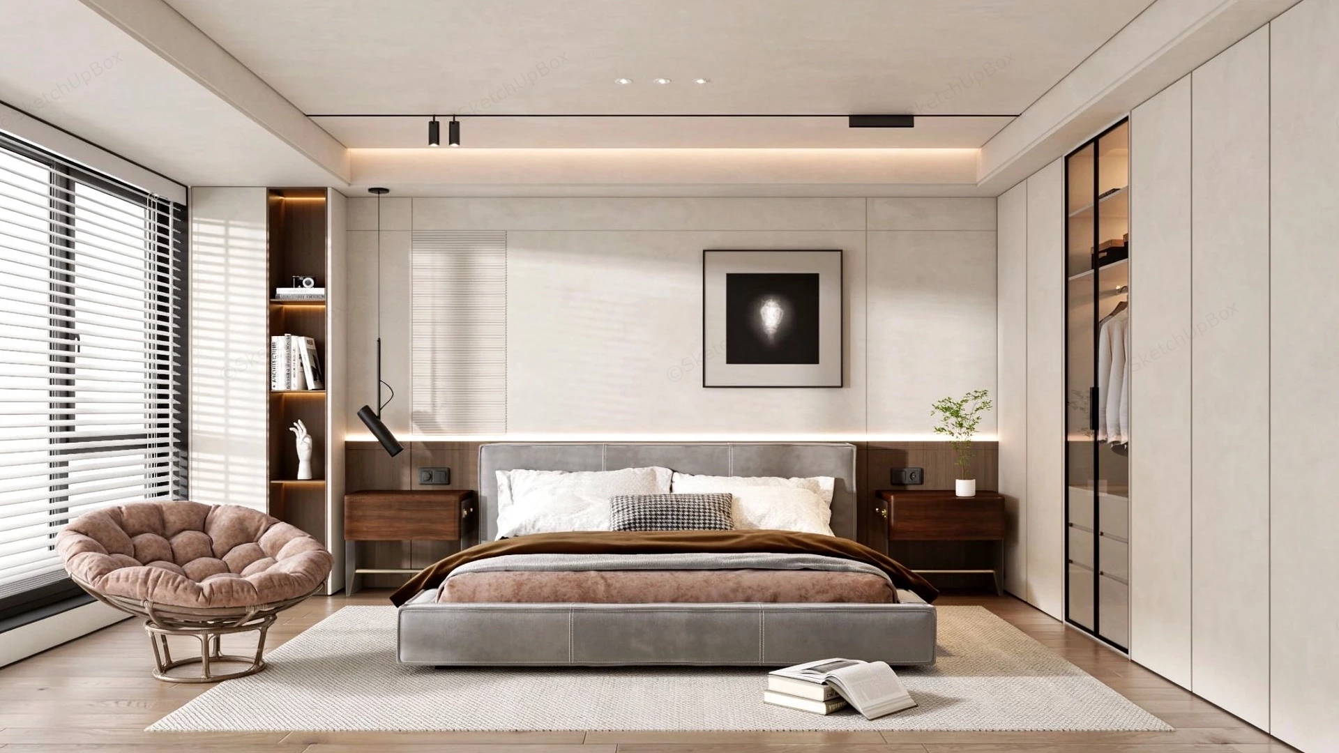 Modern Minimalist Master Bedroom Interior Sketchup 3D Model Preview - SketchupBox