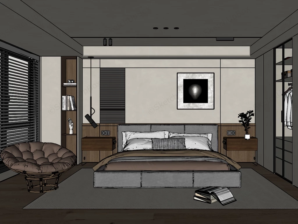 Modern Minimalist Master Bedroom Interior Sketchup 3D Model Preview - SketchupBox