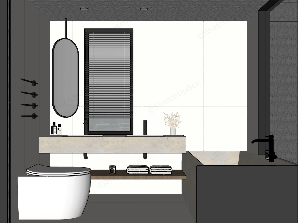 Modern Travertine & Cream Minimalist Bathroom Sketchup 3D Model Preview - SketchupBox