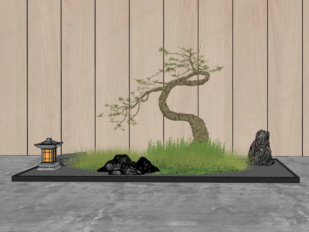 Modern Zen Japanese Garden & Pine Bonsai Feature Sketchup 3D Model Preview - SketchupBox