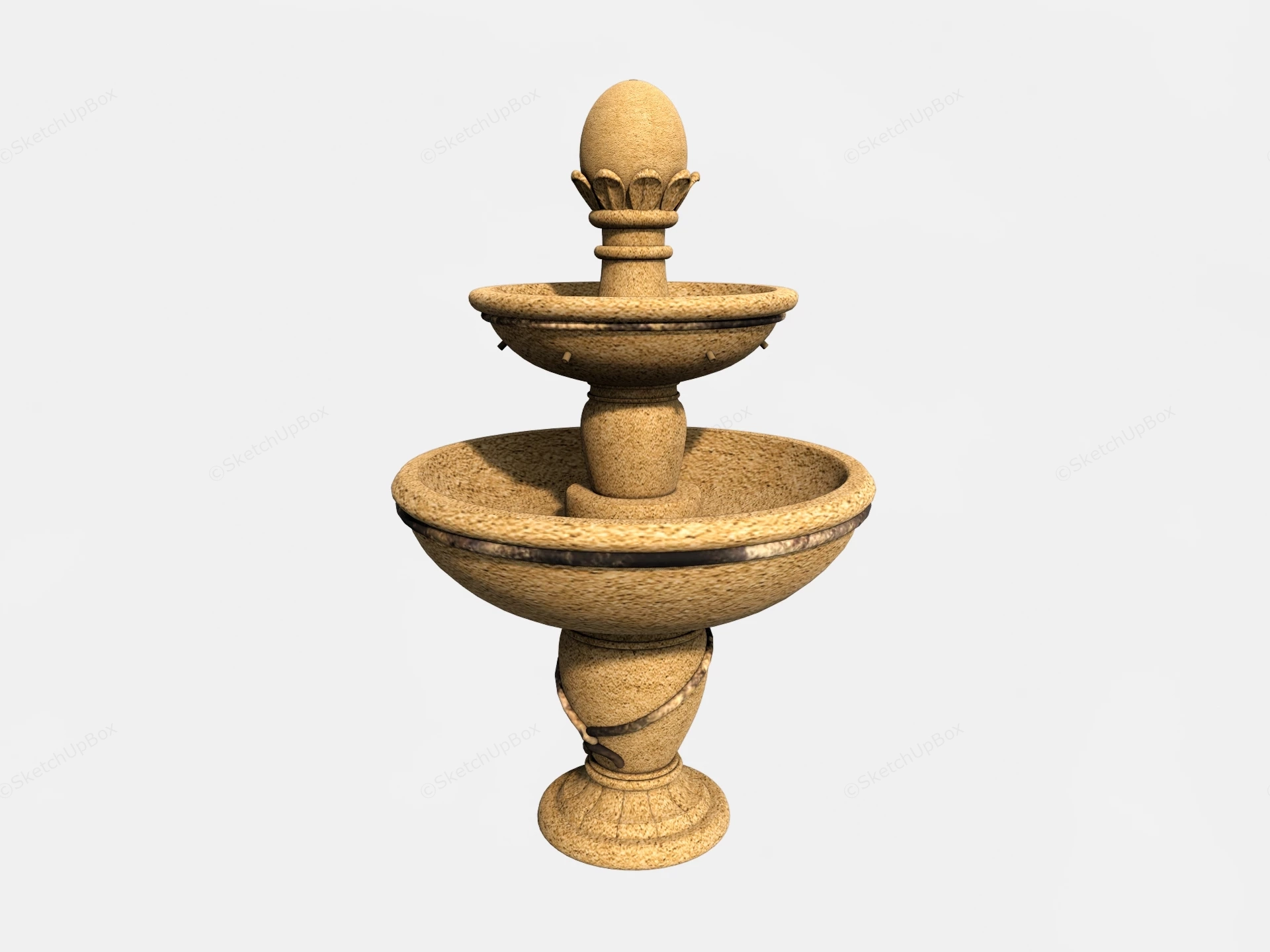 Classic Tiered Sandstone Garden Fountain Sketchup 3D Model Preview - SketchupBox