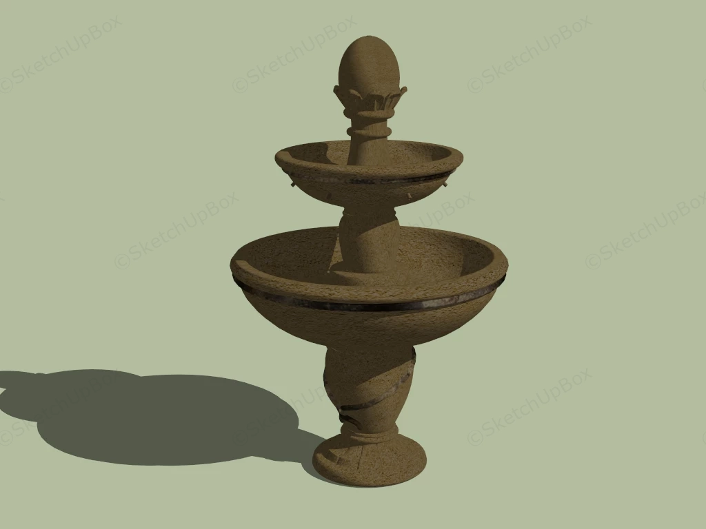Classic Tiered Sandstone Garden Fountain Sketchup 3D Model Preview - SketchupBox