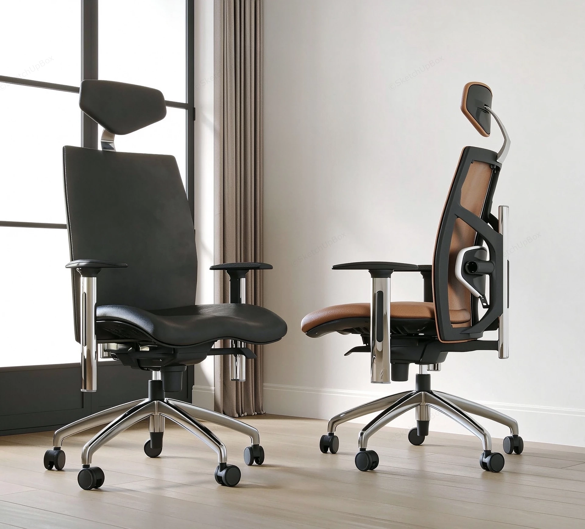 Modern Ergonomic Leather Executive Office Chair Set Sketchup 3D Model Preview - SketchupBox