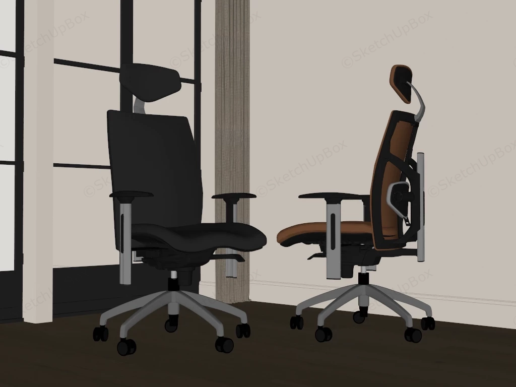 Modern Ergonomic Leather Executive Office Chair Set Sketchup 3D Model Preview - SketchupBox