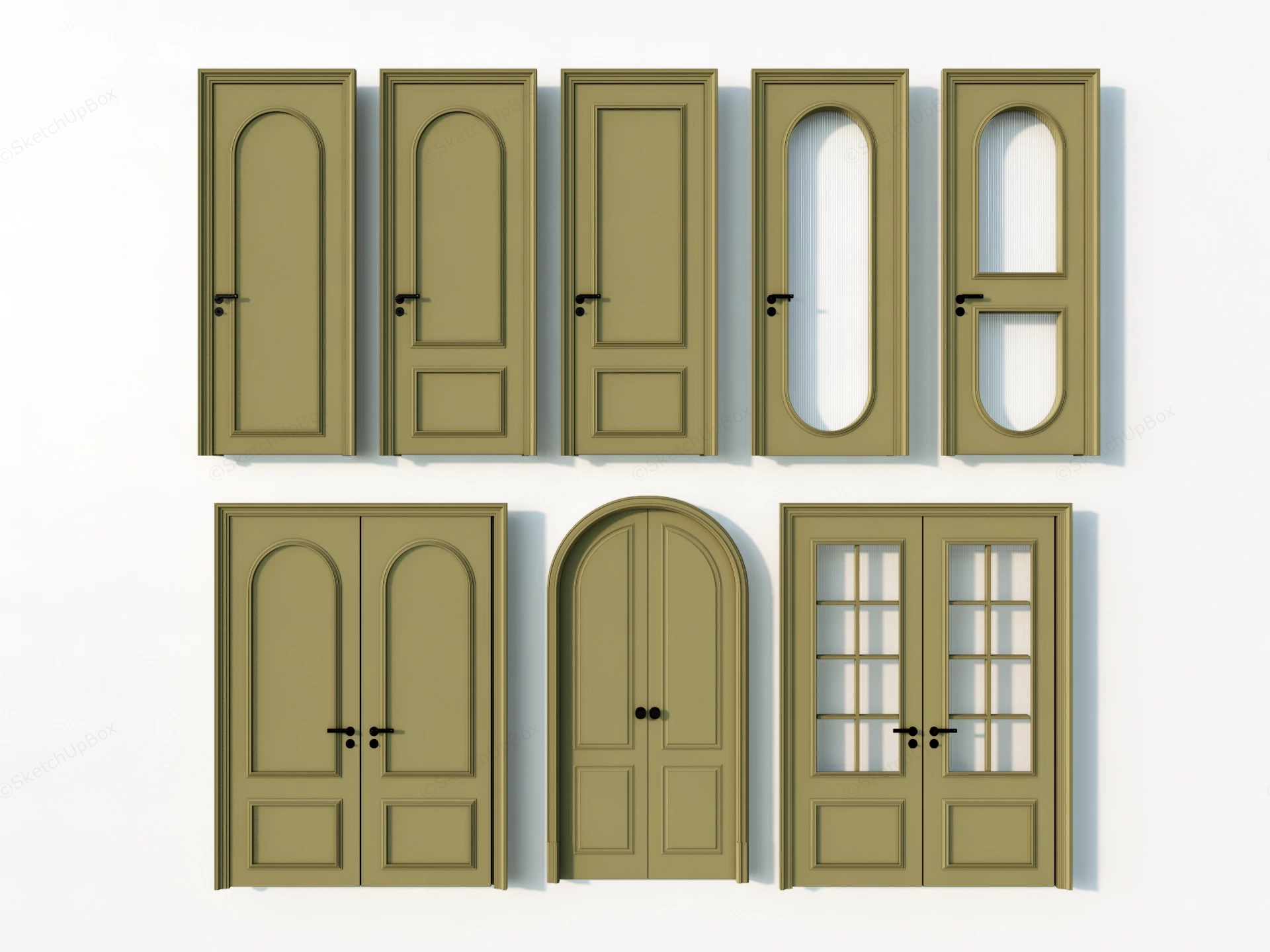 Modern French Olive Green Interior Door Collection Sketchup 3D Model Preview - SketchupBox